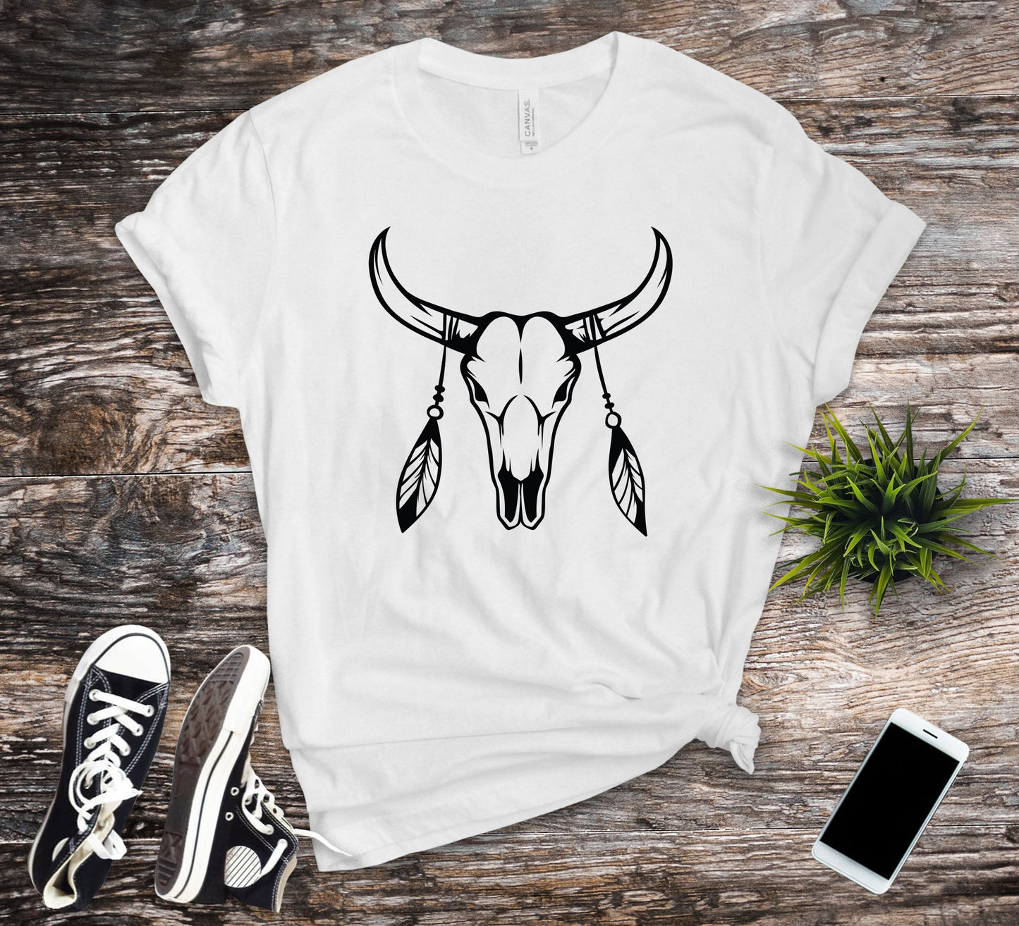 波西米亚风公牛骷髅 T 恤