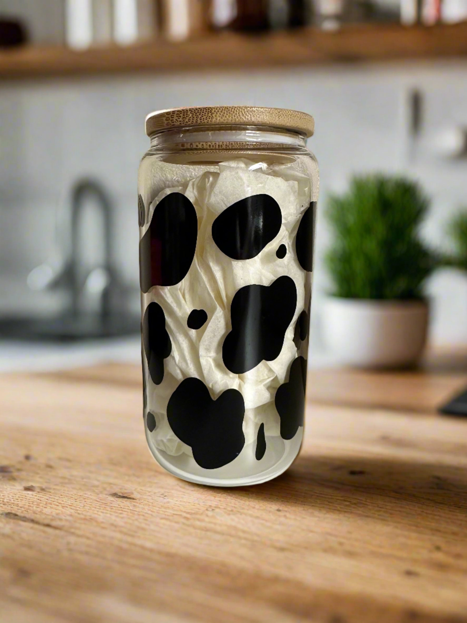 Cow Print 16 oz Glass Can Cup